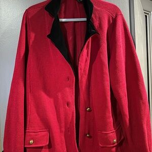 Ralph Lauren Red Knit sweater Blazer with Black velvet Trim